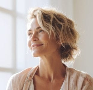 Middle aged woman in living room