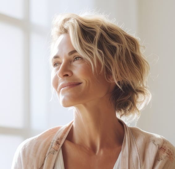 Middle aged woman in living room