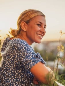 smiley woman looking at the view