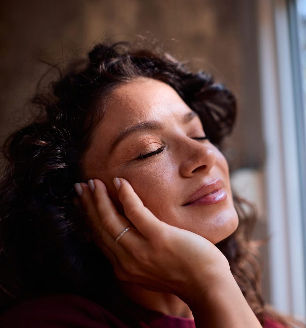 a woman with a serene expression