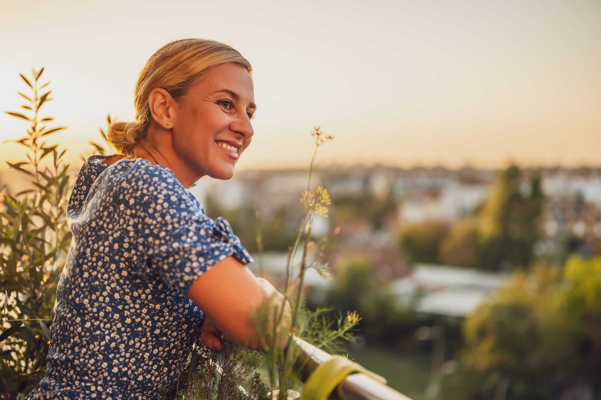 smiley woman looking at the view