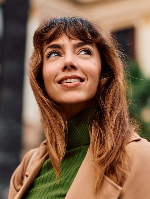 a woman looking upward