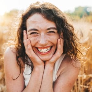 lady with a joyful expression